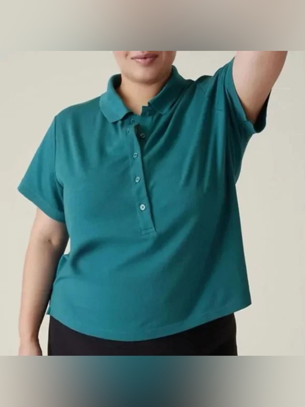 NWT Athleta Women "On the Go" Teal Green Polo Short Sleeve Blouse size L